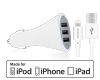 Turbo T3 36W Triple USB Car Charger | 4ft MFi Lightning Cable | White