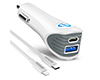 SpeedMax25 25W USB-C PD + 12W USB Fast Car Charger | 4ft Lightning Cable | White