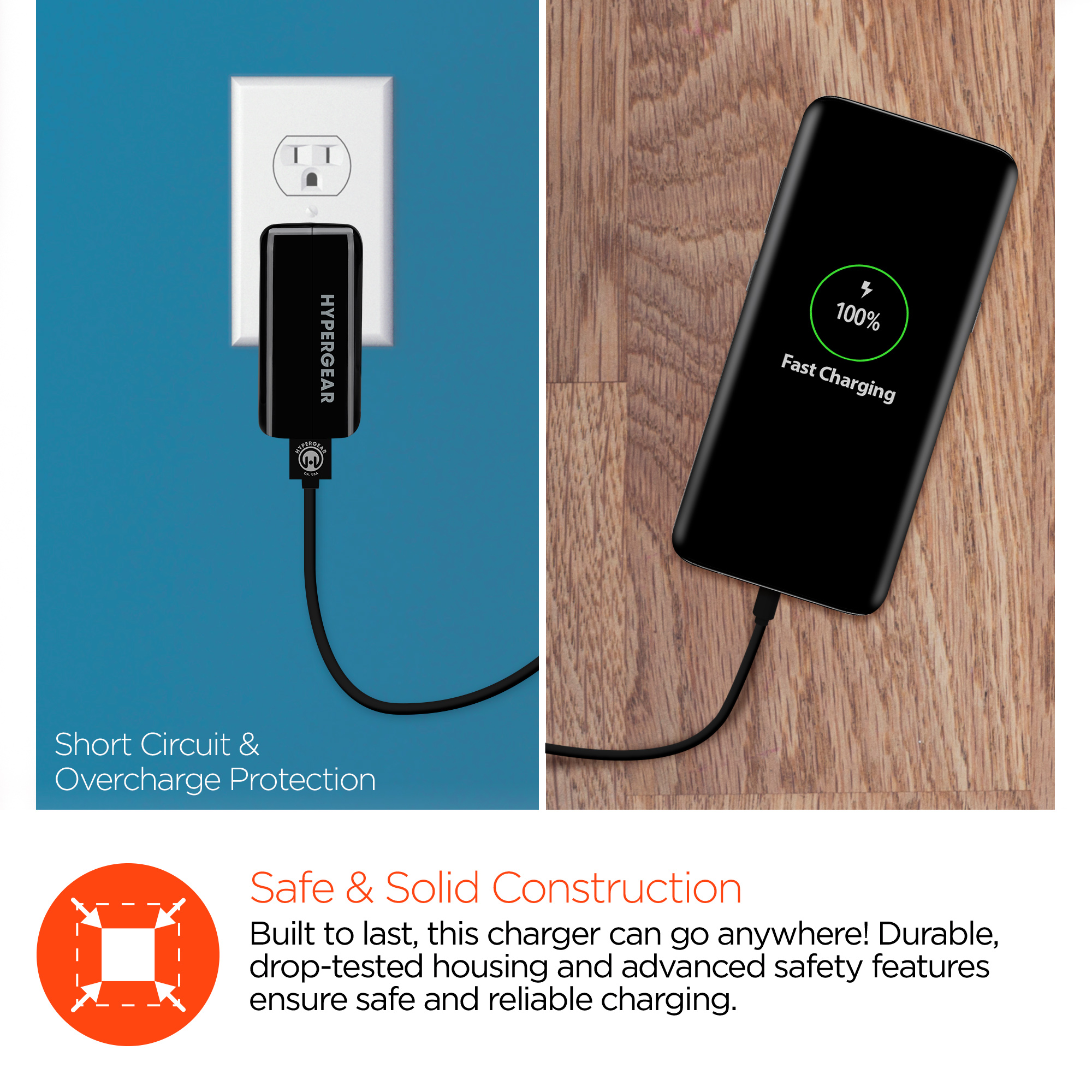 HyperGear Adaptive Fast Charge + USB C Wall Charger w HyperGear Adaptive Fast Charge + USB C Wall Charger w